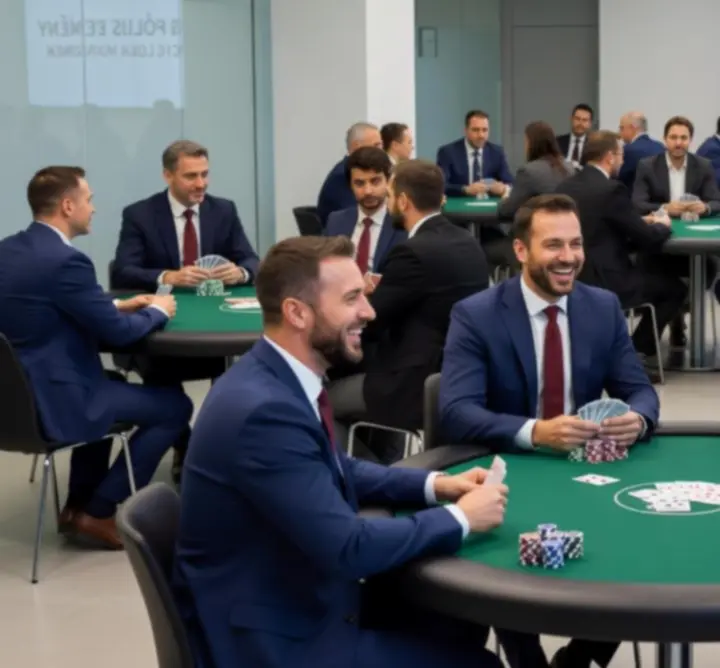 Pókerasztal körül játszó résztvevők egy modern eseményen